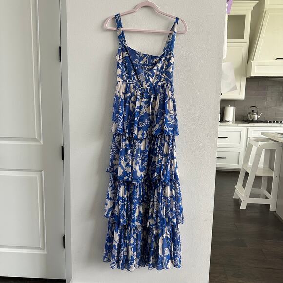 Twinkle Hanspal Melody Dress Blue Georgette Printed Meadow Square Neck - Picture 3 of 8